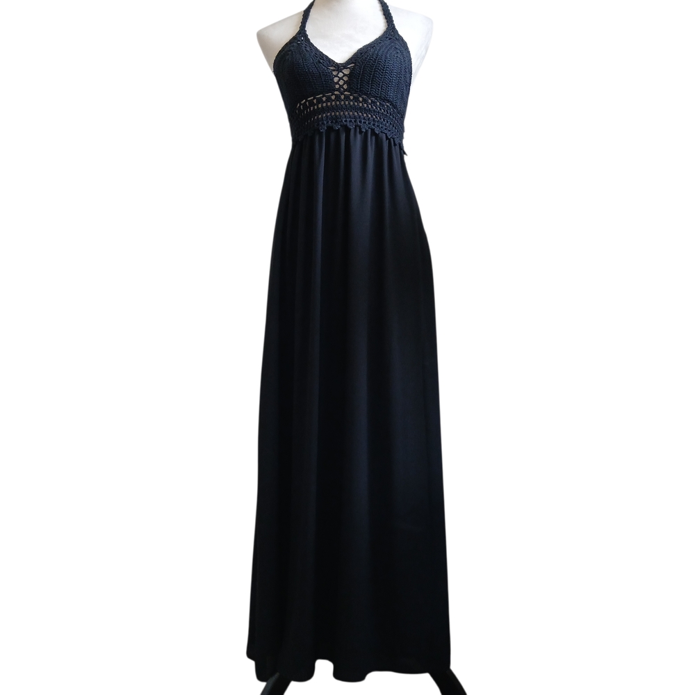 Abercrombie & Fitch - Women's-Black- Backless- Crochet- Halter- Maxi Dress-Small